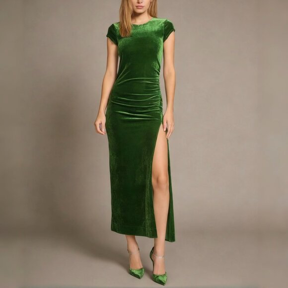 NWT Reformation Merel Velvet Midi Dress In Green Velvet Size M